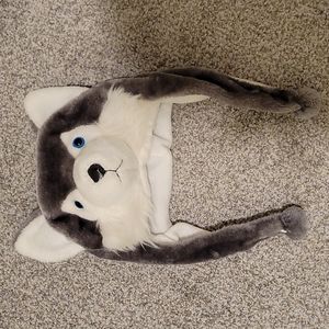 Plush husky hat with dangling arms